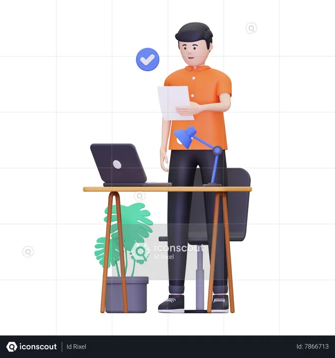 Male employee finishing his work  3D Illustration