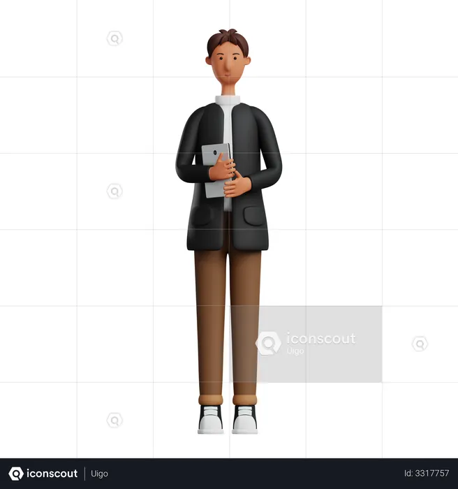 Male employee holding tablet  3D Illustration