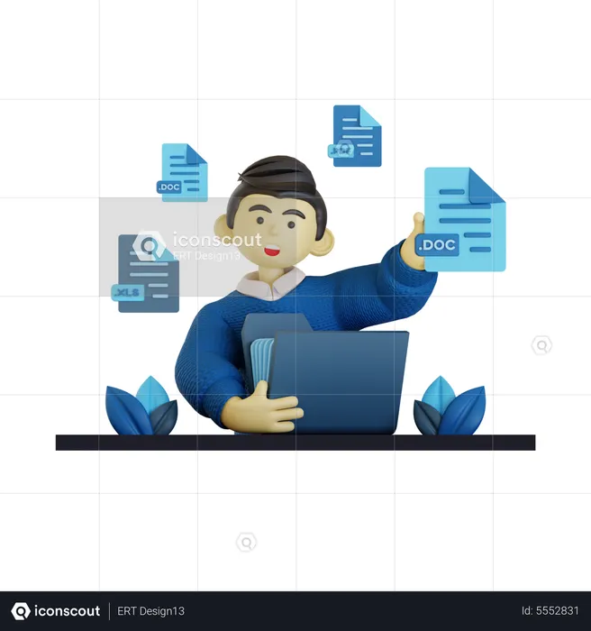 Male Employee Manage Documents  3D Illustration