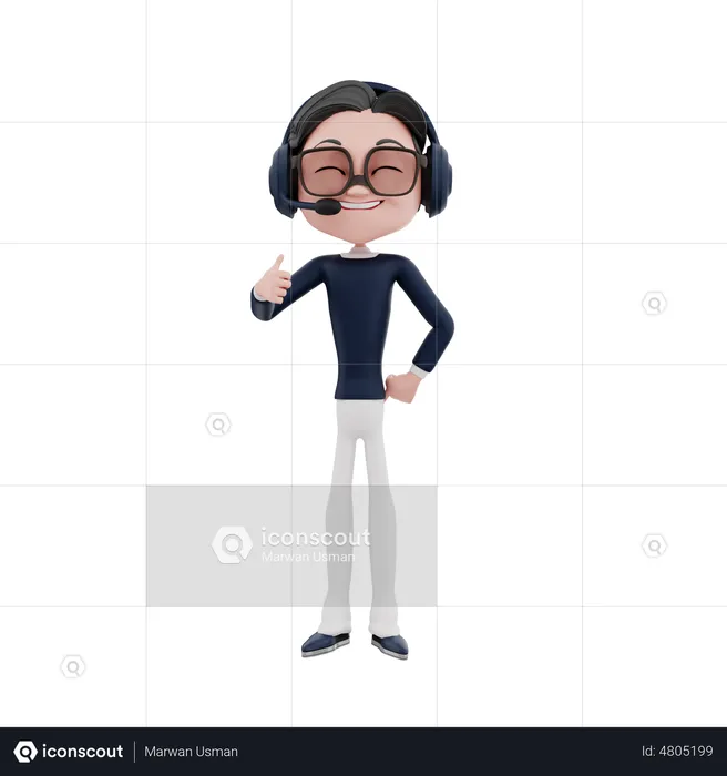 Male employee showing thumbs up  3D Illustration