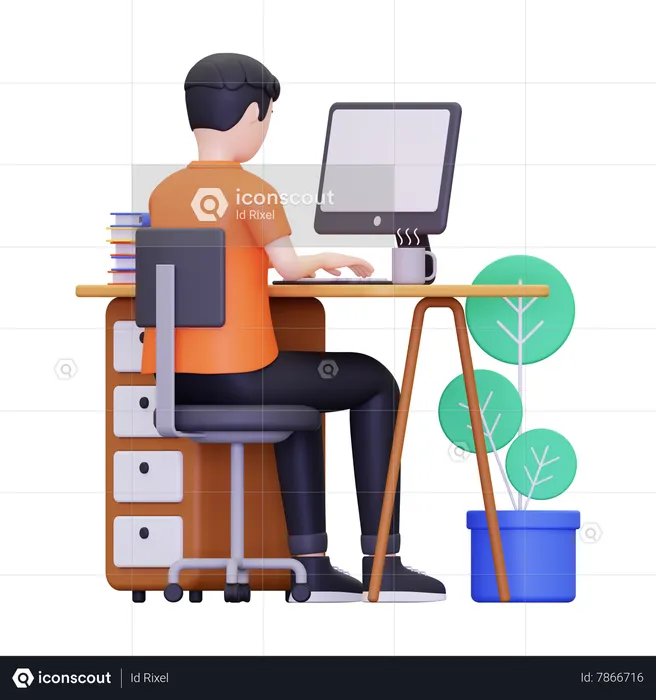 Male employee working in the office  3D Illustration