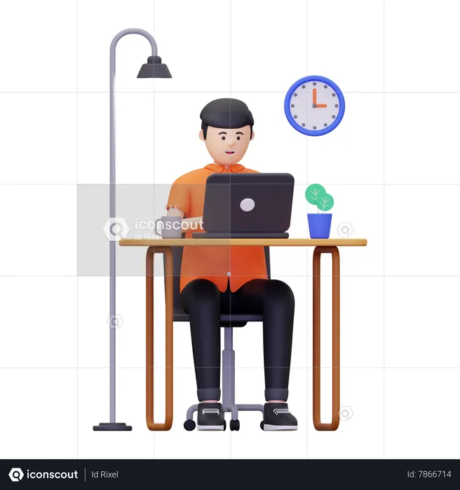 Male employee working in the office  3D Illustration