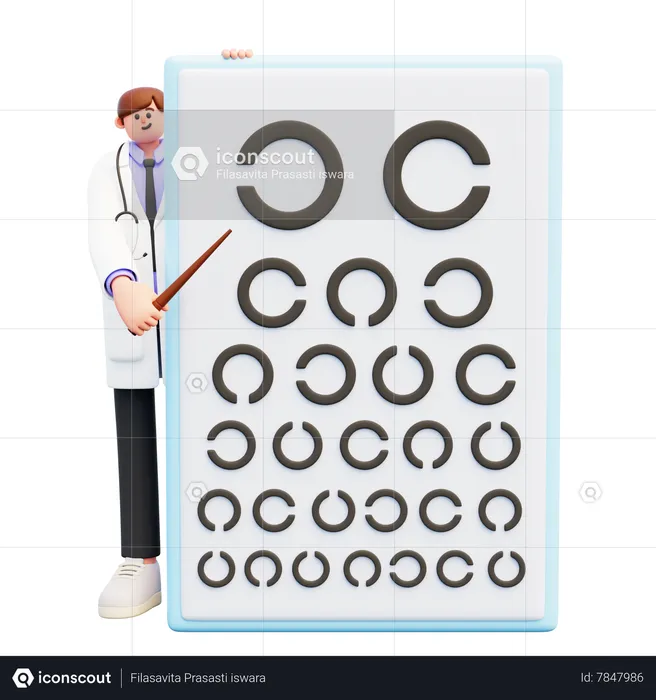 Male Eye Specialist Doing Vision Check Up From Behind  3D Illustration