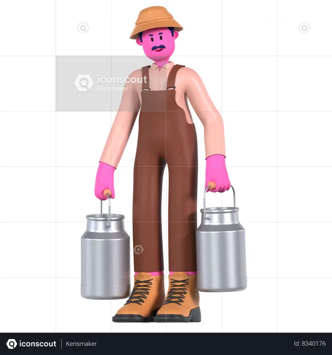 Male farmer carrying Milk Can  3D Illustration