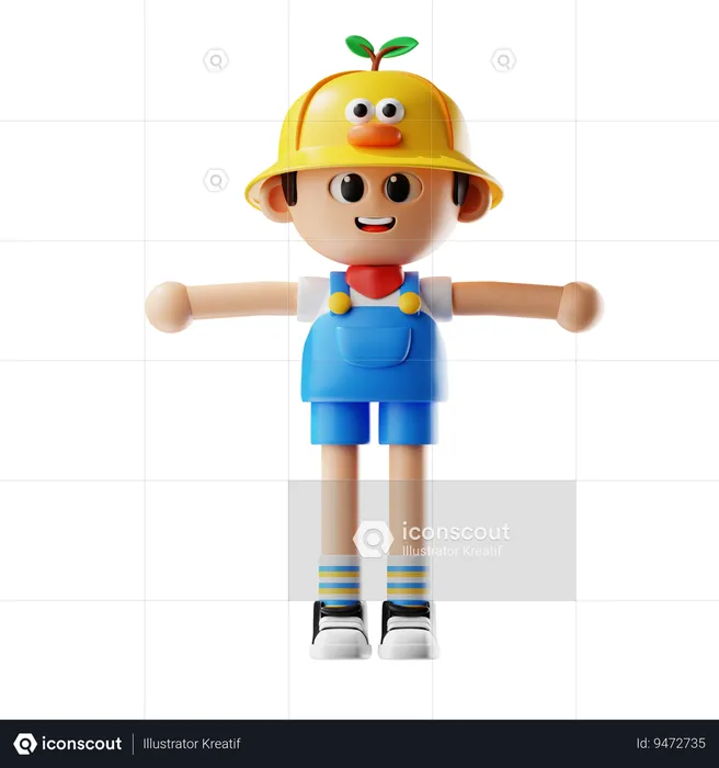 Male Farmer Giving T Pose  3D Illustration