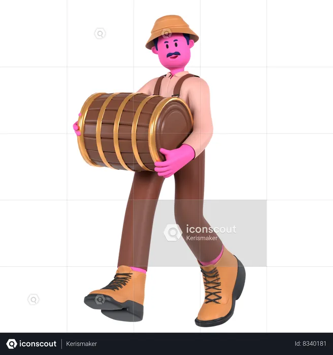 Male farmer holding Barrel  3D Illustration