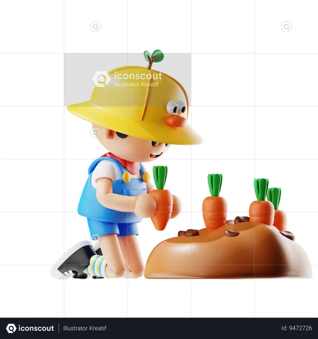 Male Farmer Planting Carrots  3D Illustration