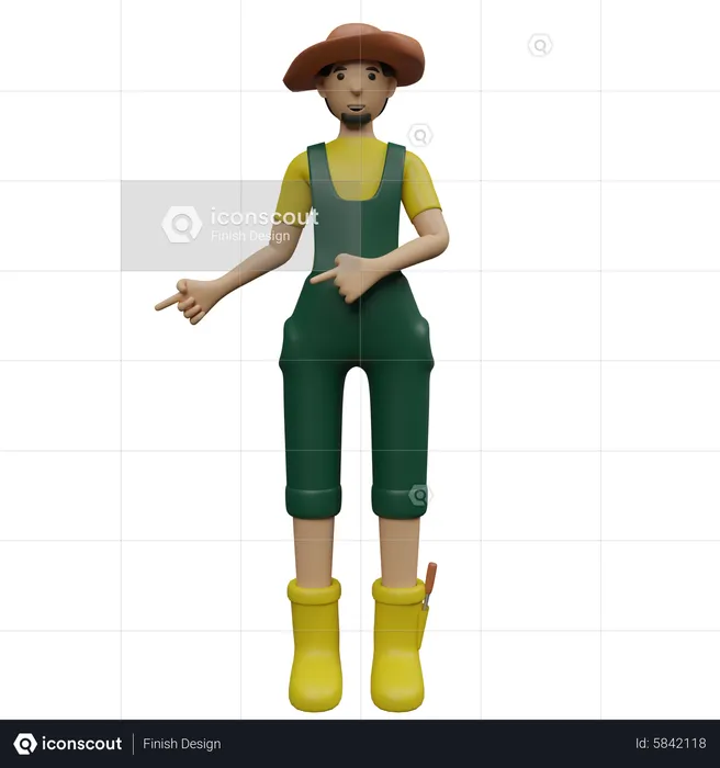 Male farmer pointing finger on side  3D Illustration