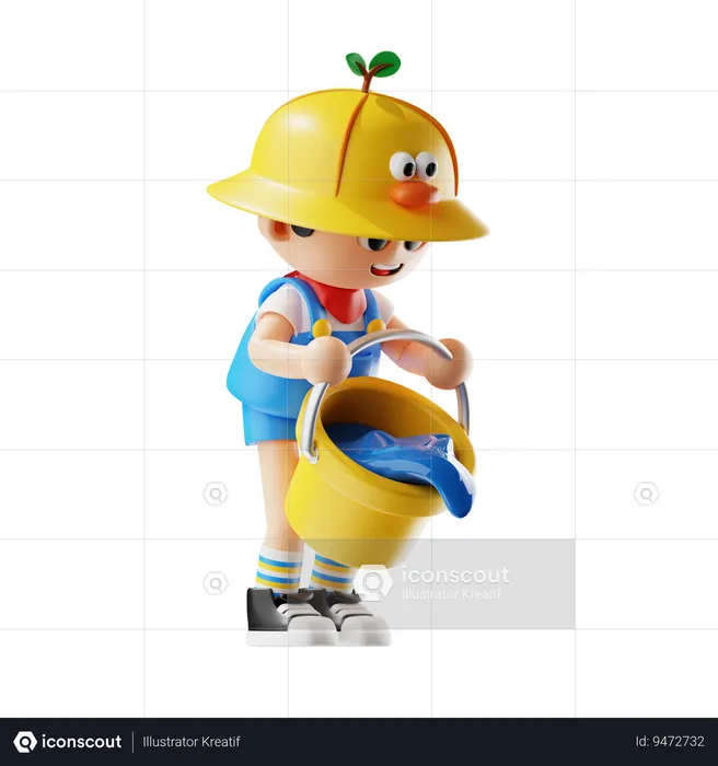 Male Farmer Pouring Water  3D Illustration