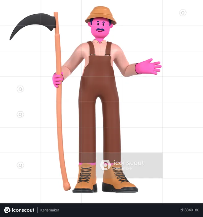 Male farmer with Scythe  3D Illustration