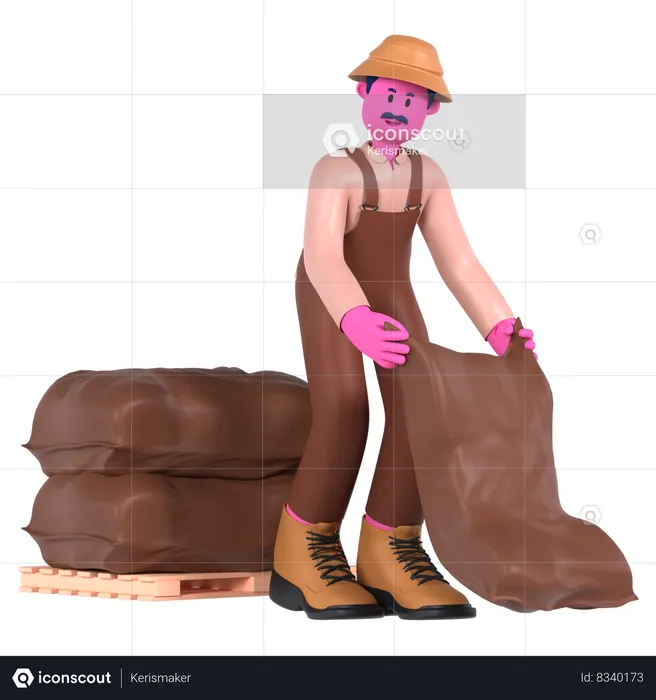 Male farmer with Wheat bag  3D Illustration