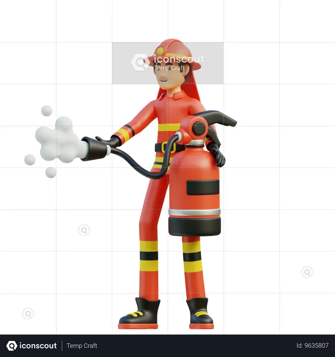 Male firefighter carries a fire extinguisher  3D Illustration