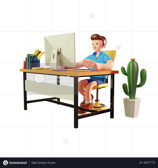 Male freelancer working on computer  3D Illustration