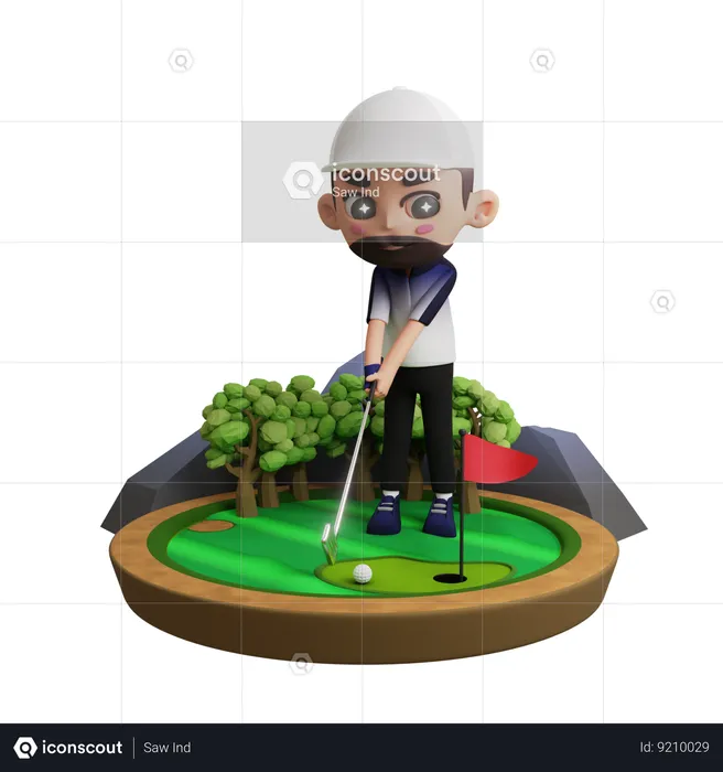 Male Golf Player Playing Golf  3D Illustration