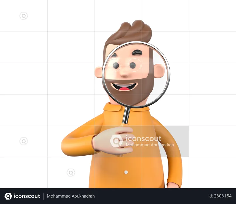 Male holding magnifying glass  3D Illustration