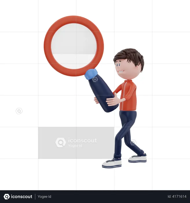 Male holding magnifying glass searching content  3D Illustration