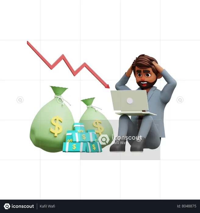 Male Investor Facing Business Loss In Dollars  3D Illustration