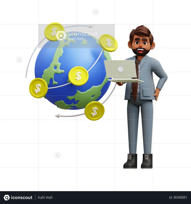 Male Investor Monitors Global Markets  3D Illustration