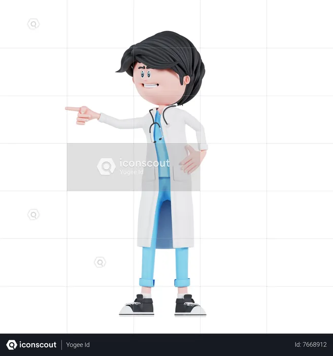Male nurse pointing to right  3D Illustration