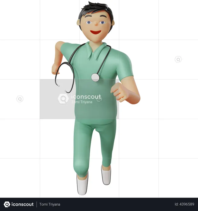 Male nurse running  3D Illustration