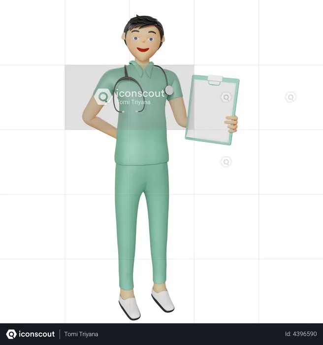 Male nurse showing medical report  3D Illustration