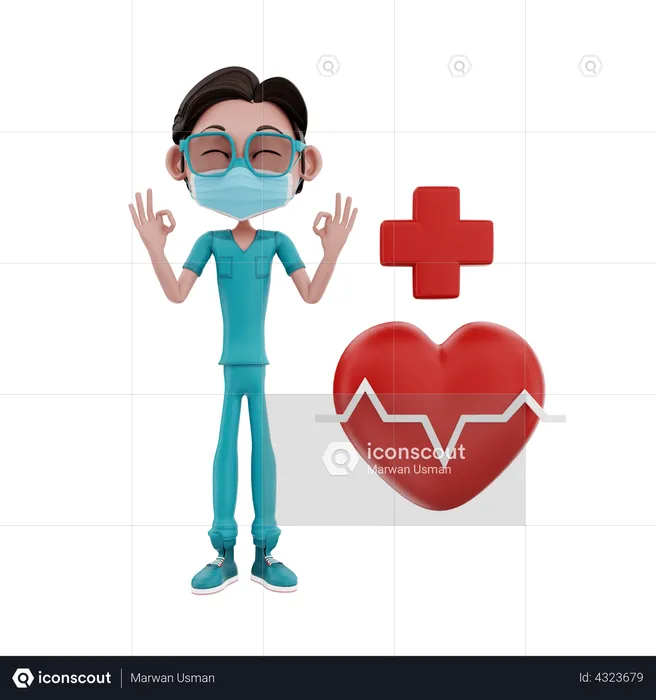 Male Nurse Showing ok sign  3D Illustration