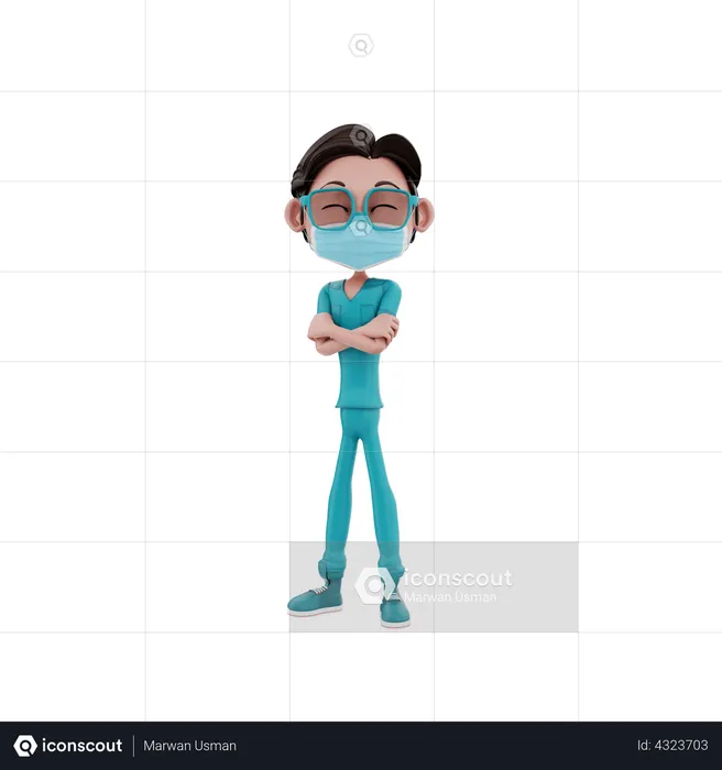 Male Nurse with folded hands  3D Illustration