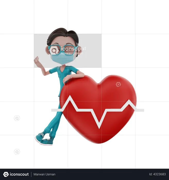 Male Nurse with Heart  3D Illustration