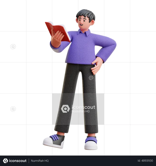 Male Reading a Book while Standing  3D Illustration