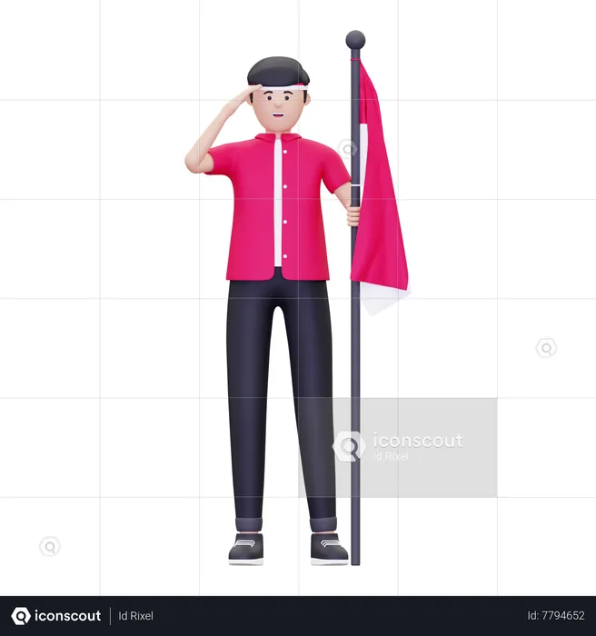 Male salute Indonesian flag  3D Icon
