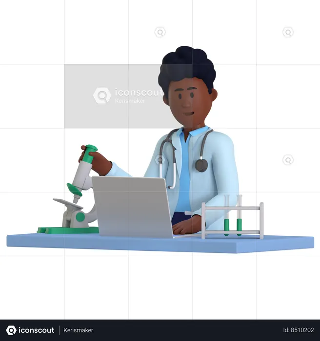 Male Scientist Doing Laboratory Research  3D Illustration