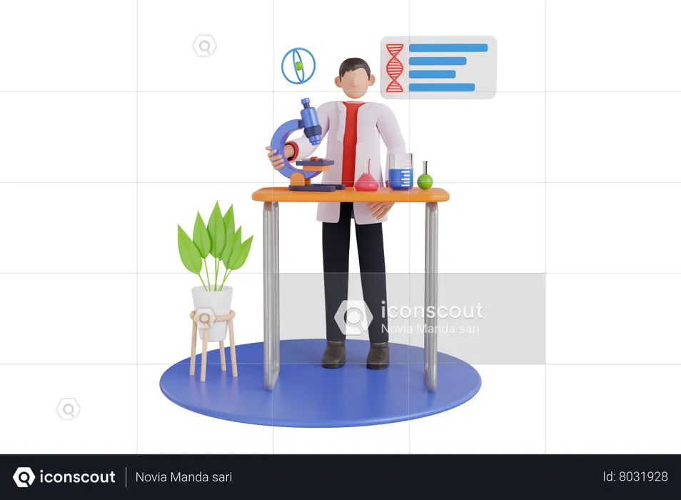 Male scientist working with microscope in laboratory  3D Illustration