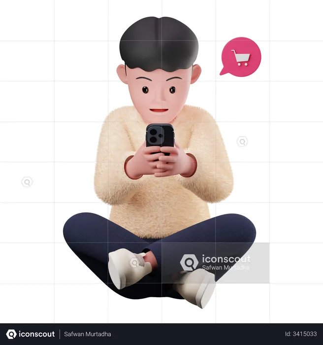 Male Shopping on Phone  3D Illustration