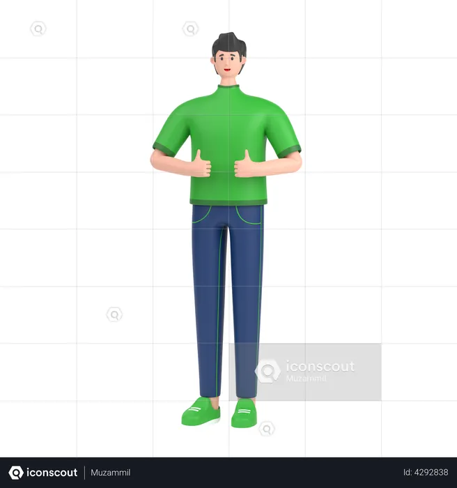 Boy showing thumps up sign with his two hand  3D Illustration
