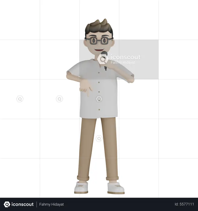 Male Singer Singing Song While Showing Down  3D Icon