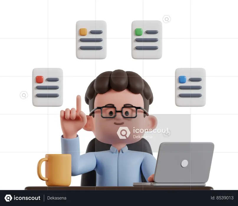 Male Sitting In Front Of Laptop Selecting Content  3D Illustration