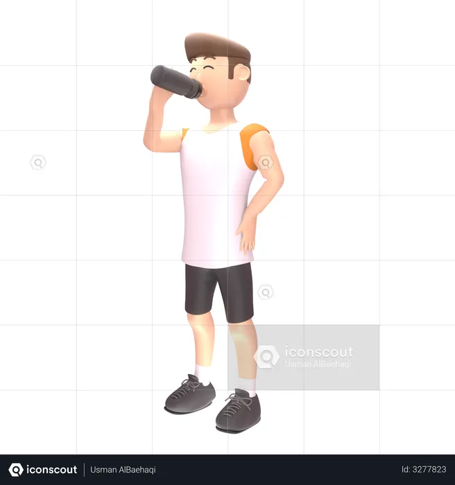 Male sports person drinking energy drink  3D Illustration