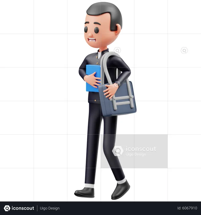 Male student Carrying Book And Bag  3D Illustration