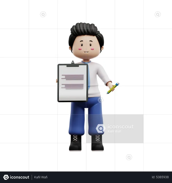 Male Student Holding Assignment Board  3D Illustration