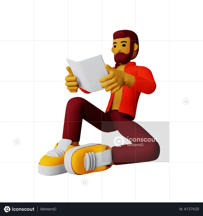 Male student reading book  3D Illustration