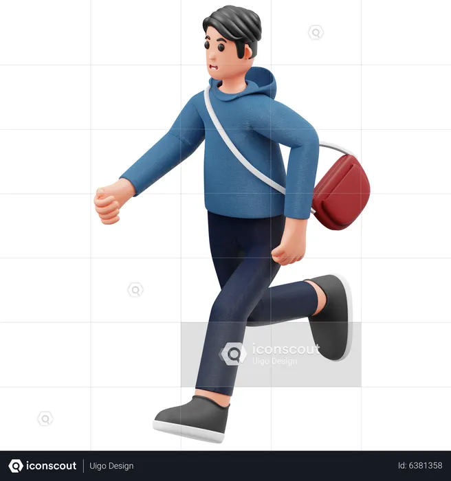 Male Student Running To Campus  3D Illustration