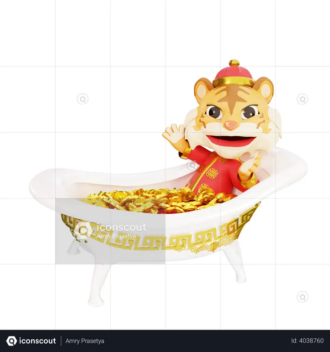 Male tiger on bathtub  3D Illustration
