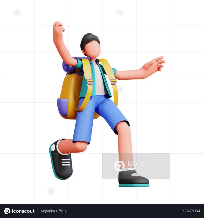 Male Tourist Giving Jumping Pose  3D Illustration