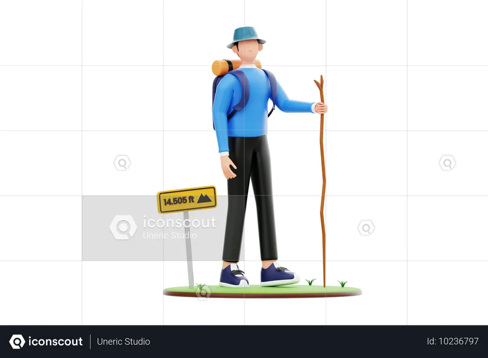 Male Tourist Going For Mountain Hiking  3D Illustration