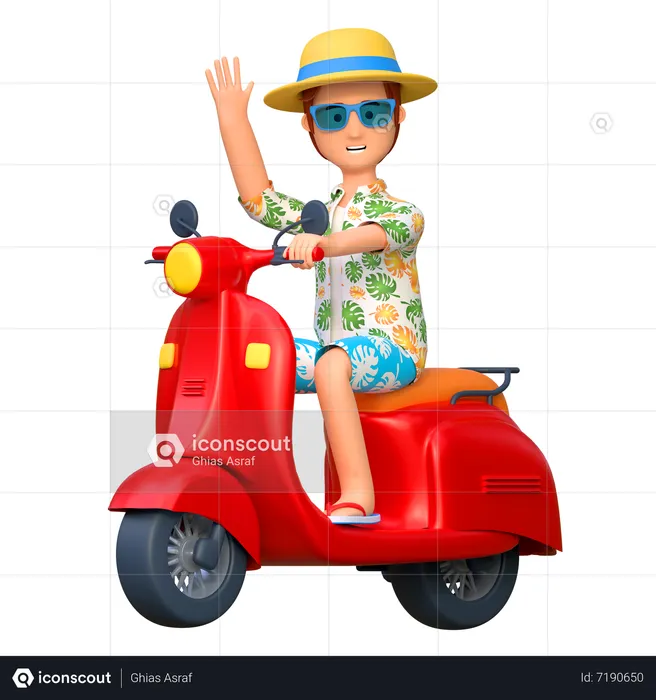 Male tourist riding motorcycle  3D Illustration