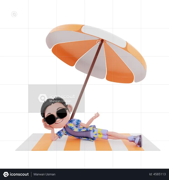 Male traveler relaxing on beach  3D Illustration