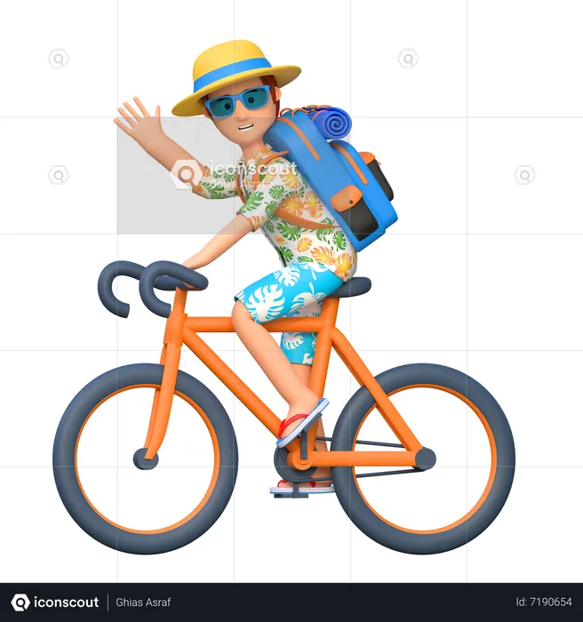 Male traveler riding bicycle  3D Illustration