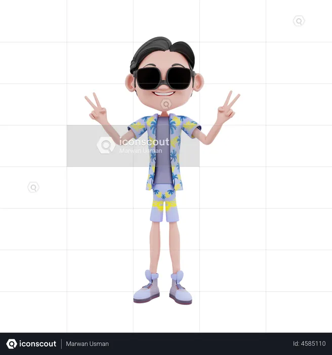 Male traveler showing victory sign  3D Illustration