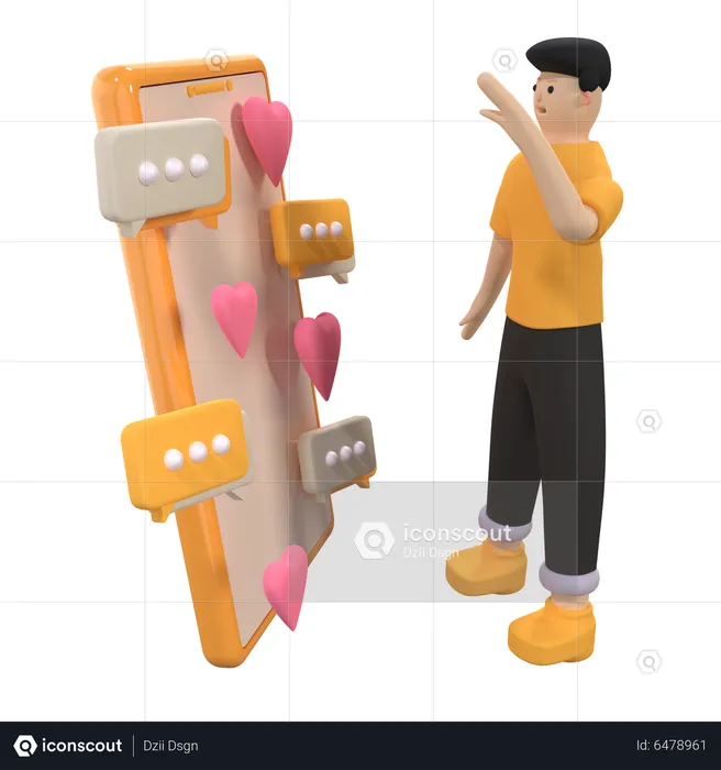 Male using dating app  3D Illustration