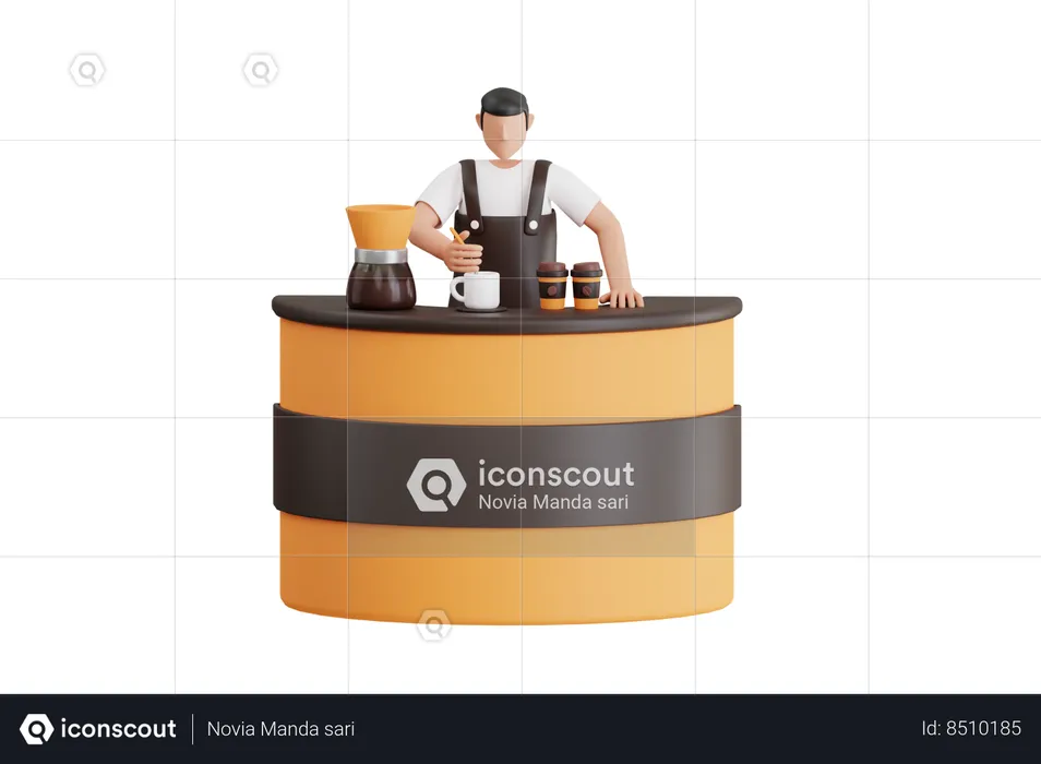 Male Waiter Making Coffee  3D Illustration